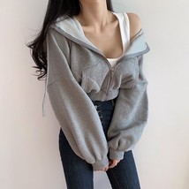  Zipper Hoodies Drawstring Sweatshirt Women Crop Jacket Casual Solid Long Sleeve - £93.98 GBP