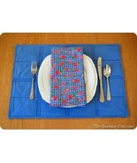 &#39;Casual Blue Pink Coral Flowers Cotton Print Napkins &amp; Blue Quilted Plac... - $25.00