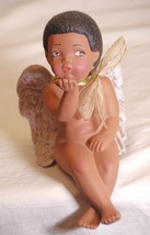 African American Ceramic Angel Cherub Blowing Kisses - £19.48 GBP