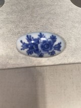 Vintage Delft Porcelain Oval Brooch Pin Blue White Floral Design Signed ... - £7.79 GBP