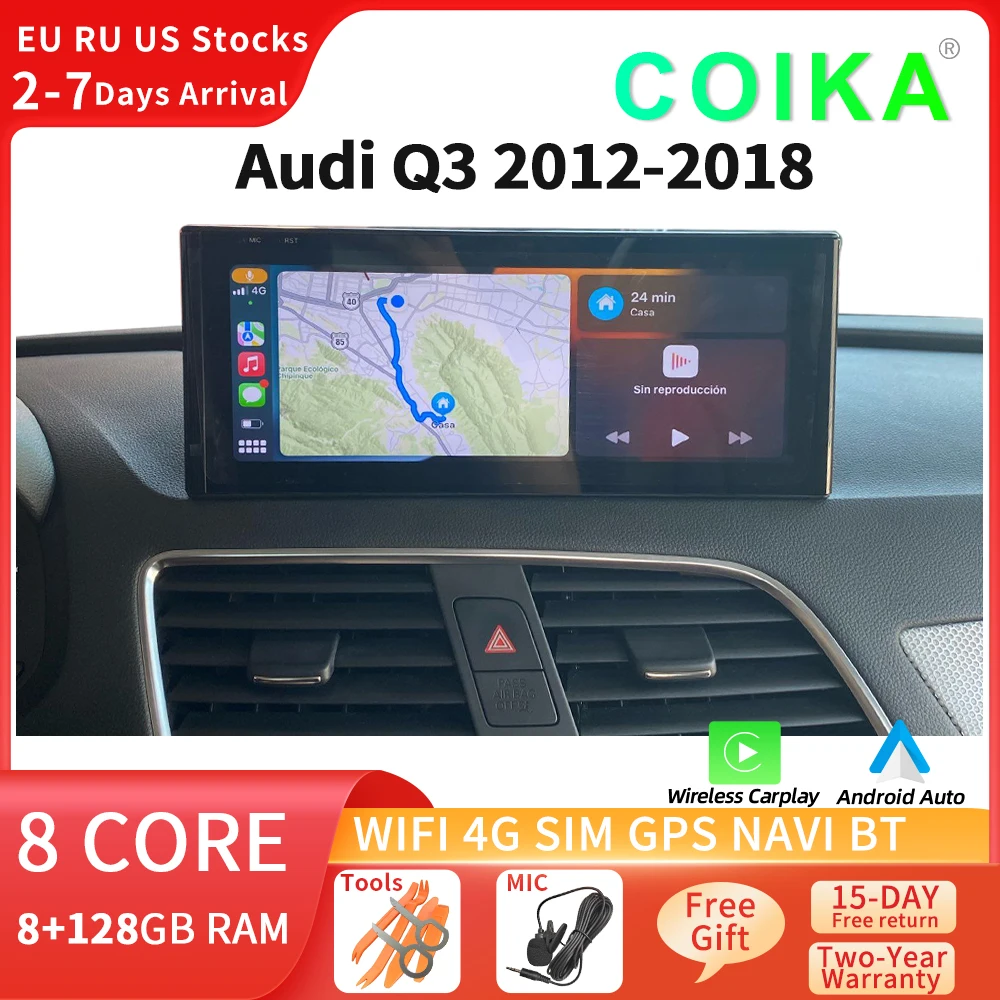 8 Core Android 12 System Car Multimedia Stereo For Audi Q3 Google WIFI 4G SIM - £421.29 GBP+