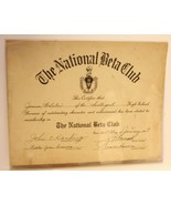 Vintage National Beta Club Certificate from 1947  - $12.86