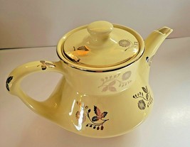 PEARL CHINA TEAPOT YELLOW WITH 22K GOLD TRIM AND FLOWERS - £18.85 GBP