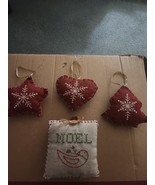 Lot of 4 Fabric Stitched Stuffed Christmas Ornaments Tree Snowflake Star - $381.86 MXN
