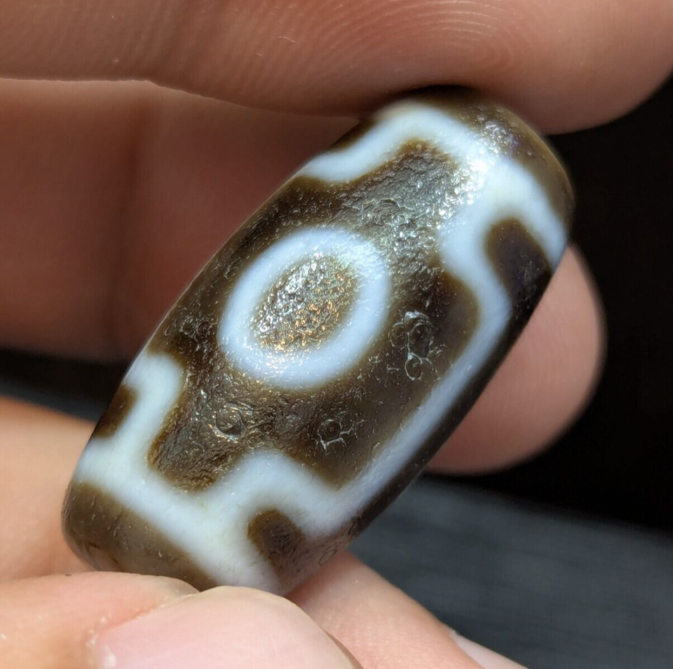 Powerful Tibetan Old Agate 2 Eyes In Eyes DZi Bead Spirituality Pendant - $73.60