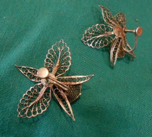 Primary image for Vintage Filigree Flower Earrings, Screwback; 900 Silver Jewelry, Indonesia 1950s