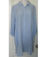 Donna Karan Light Blue Striped Sleep shirt Size 1X long sleeves buttons ... - $24.74