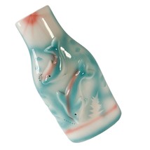 Dolphin Bottle Vase Glazed Ceramic Pottery Ocean White Pastel Blue Pink 8 3/4&quot; - £11.67 GBP