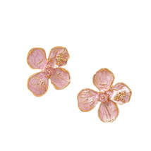 Pink Enamel &amp; 18K Gold-Plated Bee Flower Stud Earrings - £11.18 GBP