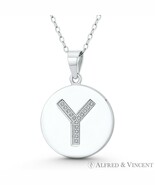 Initial Letter &quot;Y&quot; CZ Crystal 925 Sterling Silver Rhodium 27x18mm Circle... - $30.28+