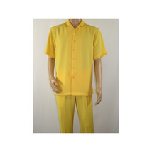 Mens INSERCH 2pc Walking Leisure Suit Shirt Pants Set Short Sleeves 9356 Banana image 6
