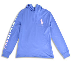 Polo Ralph Lauren Blue Pink Big Pony Light Sweater Hoodie, L Large, 7587-6 - $36.75