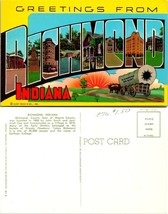 Indiana Richmond Wayne County Greetings Covered Wagon Big Letters VTG Postcard - £7.39 GBP