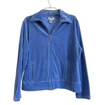 Talbots Womens Blue Velvet Jacket XL Petites Full Zip Athleisure Soft - $27.60