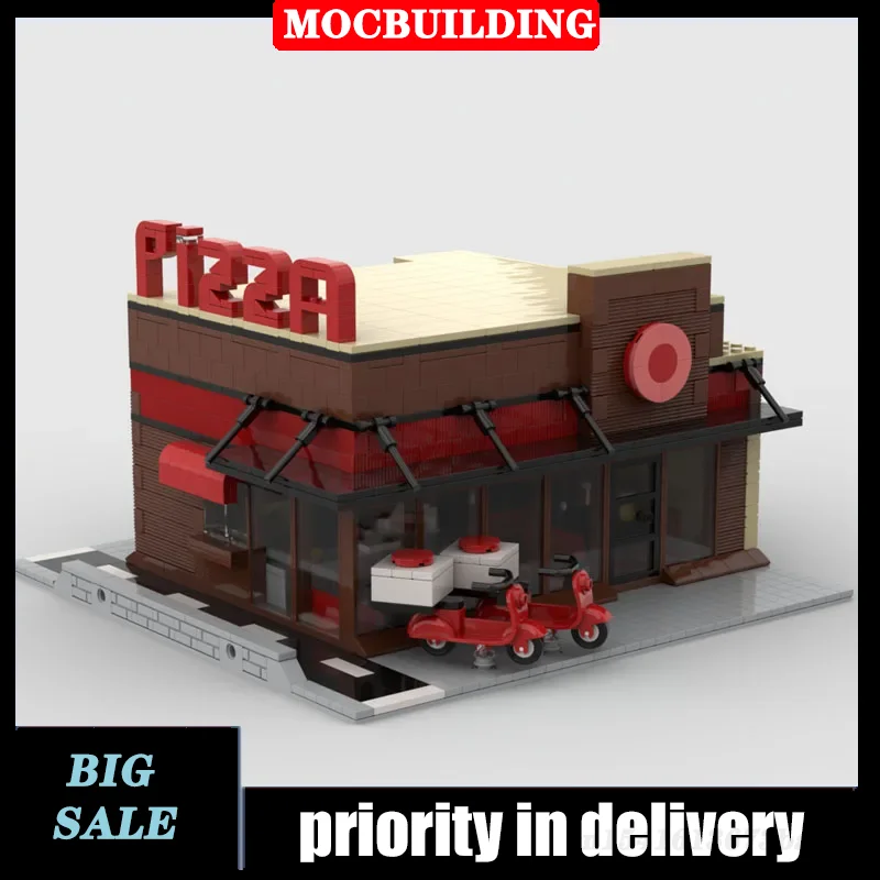 MOC City Modular Pizza Building Assembly Building Blocks Restaurant Food Shop - £169.72 GBP