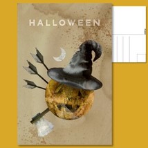  Postcard: Halloween Pumpkin Jack-o&#39;-Lantern with Witches Hat Arrows - £4.74 GBP
