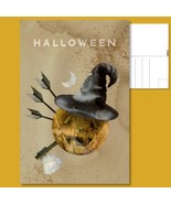  Postcard: Halloween Pumpkin Jack-o&#39;-Lantern with Witches Hat Arrows - £4.73 GBP