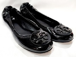 Tory Burch REVA Black Patent Leather Flat Ballet Black Logo Classic 5.5 ... - $105.00