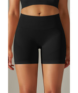 Black Solid Color High Waist Tummy Control Active Shorts - $13.50