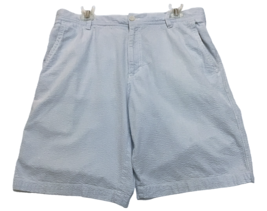 Seersucker Shorts Mens Size 34 Blue and White Stripe 10&quot; Inseam with Pockets - £14.08 GBP