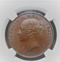 Great Britain 1858 PENNY NGC MS-62 Large Date Variety~EXCELLENT~Free Shi... - $235.19