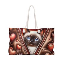 Weekender Bag, Cute Cat, Siamese Cat with hearts, Valentines Day, Large Weekende - £39.08 GBP