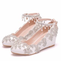 Crystal Queen Fashion Wedding Shoes 5CM Bride High Heels Crystal Pumps Wees Even - £75.25 GBP