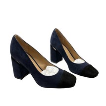 Franco Sarto Womens 6 Roller  Suede Blue Black Colorblock Block Heel Pumps - $49.01