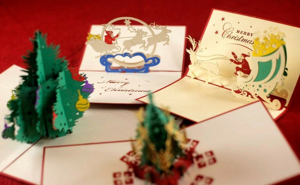 3D Pop Up Christmas Cards Pack of 4, Paper Art, Holiday Cards, Merry Christmas - $14.02