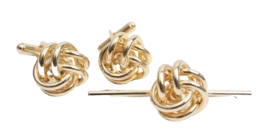 Vintage Ladies Gold Tone Twisted Metal Chinese Knot Collar Stay and Cuff Links - £9.11 GBP