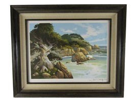 1977 Franklin Mint Lithograph Signed Tom Nicholas Monterey Beach 25 x 20 Framed - £37.18 GBP