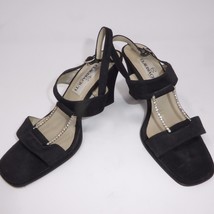 7 M CLAUDIA CIUTI ITALIAN JEWELED Block 3.5&quot; High Heels Sandals Black Shoes - £38.75 GBP