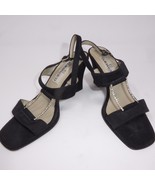 7 M CLAUDIA CIUTI ITALIAN JEWELED Block 3.5&quot; High Heels Sandals Black Shoes - £39.07 GBP