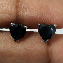 1 Ct Heart Cut Simulated Black Diamond 14K White Gold Plated Stud Earrings - £31.75 GBP