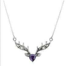 Scottish Highland Stag Silver Necklace with Amethyst colour stone - $79.60