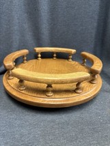 MCM Wood Lazy Susan Turntable Round Oak Spindle Rails Condiment Server 14” Vtg - £27.69 GBP