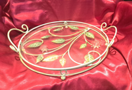 Floral Serving Tray metal With Removable Glass Insert Home Garden Ornate - $19.00