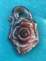 Finely Carved Grayish Purple &amp; Pink Dimensional ROSE Flower Stone Pendan... - £30.42 GBP