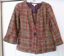COLDWATER CREEK Jacket Coat Blazer Woven Wool Blend 3/4&quot; Sleeve Multi Wo... - £22.74 GBP