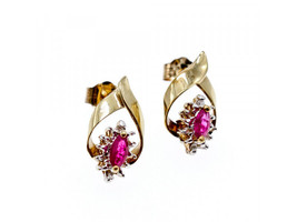 10K Yellow Gold Ruby &amp; Diamonds Earrings - £225.29 GBP