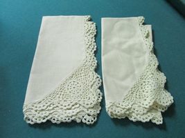 Linen Compatible with Hand Made Crochet LACE 2 NAPKINGS 16 X 16 - £27.74 GBP