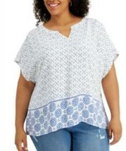 Msrp $57 Style &amp; Co Mixed-Print Split-Neck Top White Size 2X (Wrinkled) - £13.37 GBP