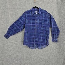 Vintage Cambridge Classics Shirt Men&#39;s Large Blue Corduroy Plaid Long Sl... - £10.65 GBP