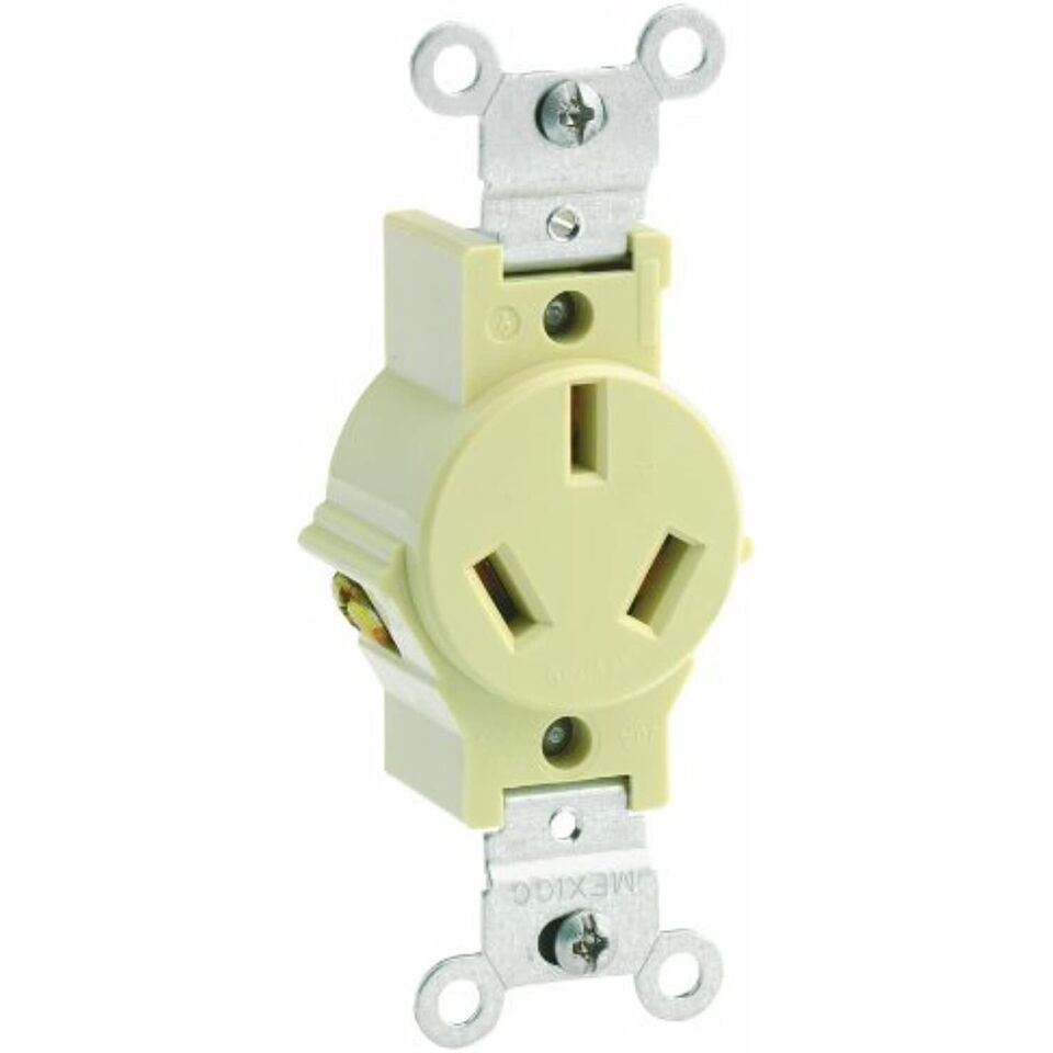 Leviton 5032-I 20 Amp, 125/250 Volt, Narrow Body Single Receptacl, Ivory - $19.15