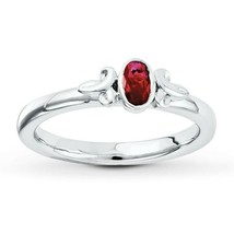 0.50CT Bezel-Set Simulated Ruby Solitaire Stackable Band Ring Sterling Silver - £66.16 GBP