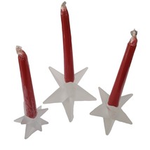NOS Celebrations Crystal Clear Star Frosted Candleholders Three Candles ... - $21.71 CAD