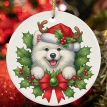 Funny Reindeer Samoyed Dog Peeking Christmas Ornament Gift Tree Decor Hanging - $15.79