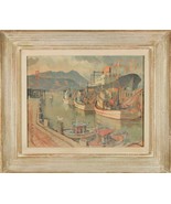 &quot;Fisherman&#39;s Wharf &quot; Por Louis Macouillard Enmarcado Estampado 16&quot; x11 1... - $319.54