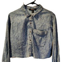 Women&#39;s Forever 21 Denim Cropped Button-Down Stonewashed Shirt Size Large - £10.02 GBP