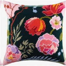 Midnight Blooms. Cross-Stitch Pillow Kit. 16x16 Inches. Vibrant Tapestry Canvas. - £107.61 GBP